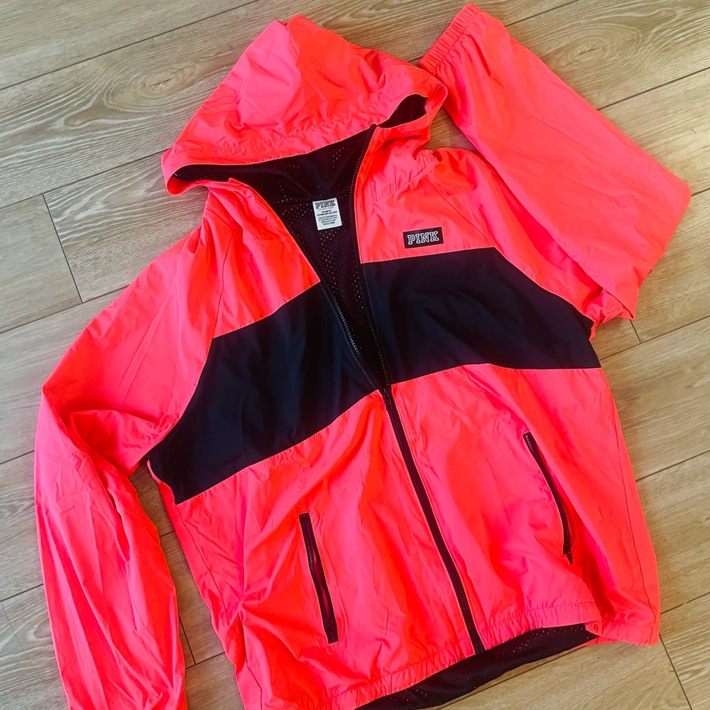 Victoria's Secret Pink Colorblock Anorak Hoodie Jacket Coral Pink M/L
